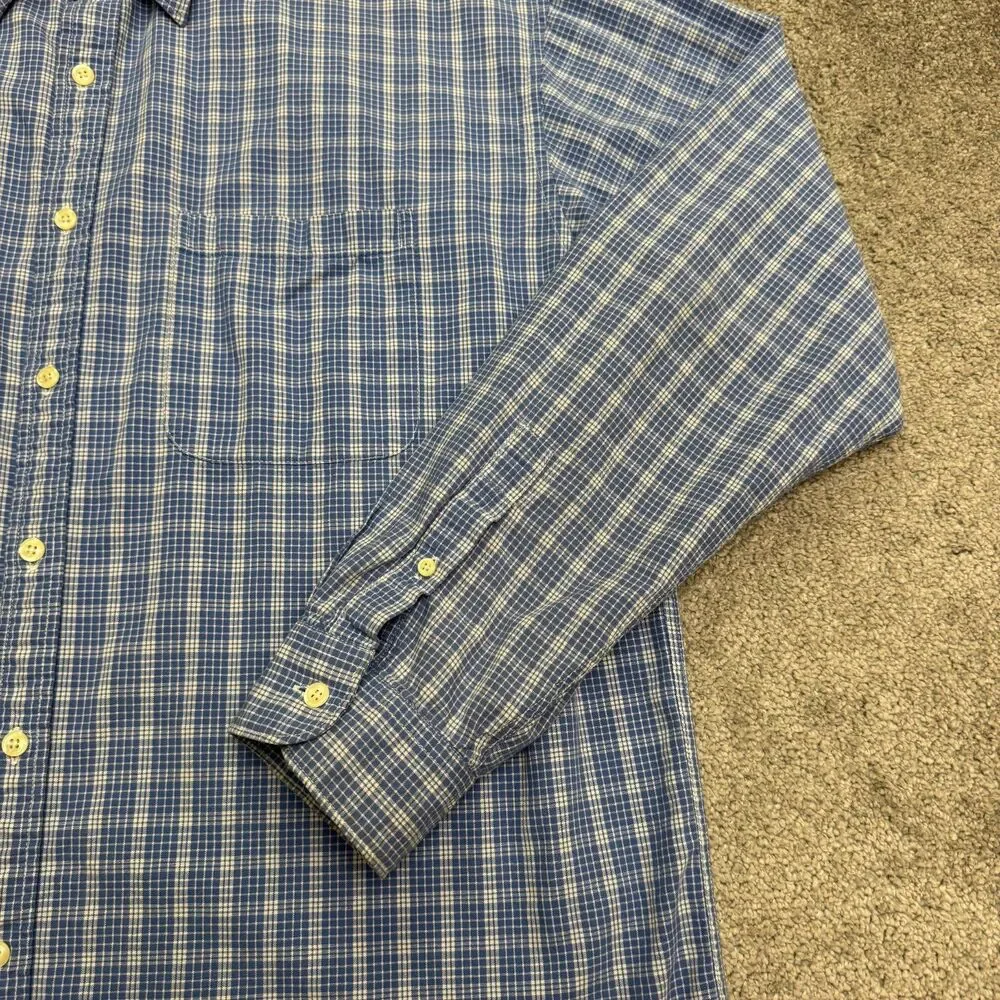 J.Crew Cotton Button Down Shirt Men XL Tall Blue Plaid Long Sleeve Cotton Casual
